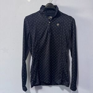 Ariat ladies size XS Sunstopper 3.0 1/4 Zip Baselayer navy with dots